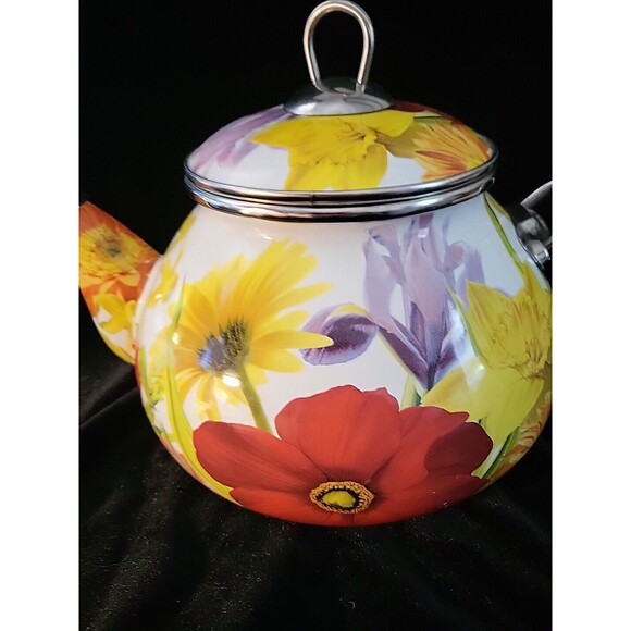 Pioneer Woman 2.3 Qt Enameled Steel Flower Garden Tea Pot Kettle Floral - Picture 5 of 9